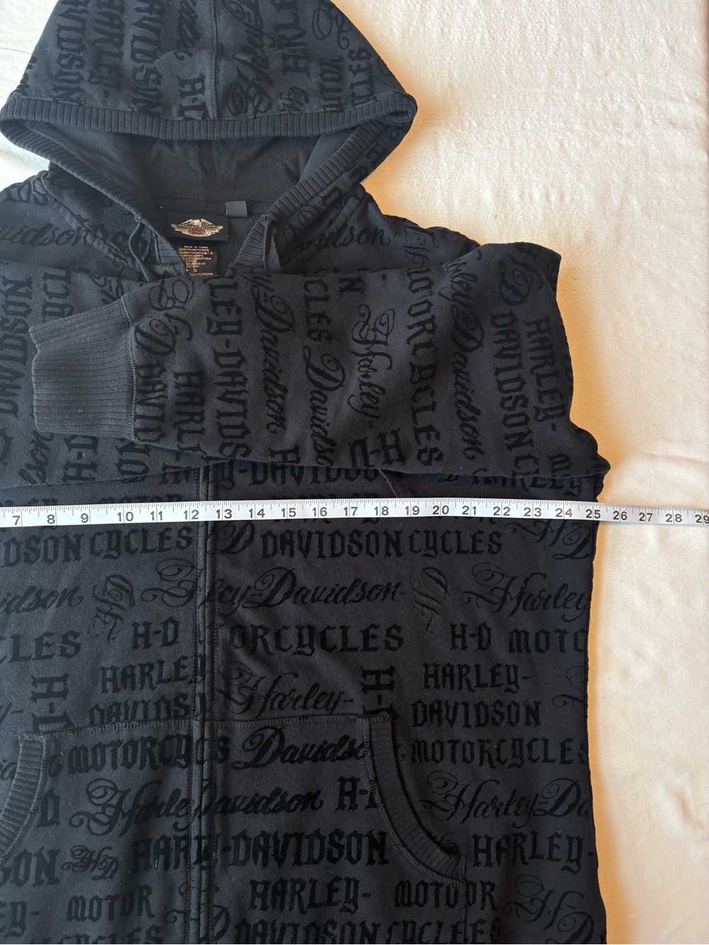 Harley-Davidson Black Velour Full Zip Hoodie All Over Print size 2W - Picture 2 of 8